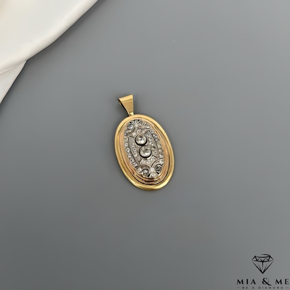 Pendentif En Or Jaune 14 Carats (585) Avec Diamant - Style Ancien Vintage - Neuf Avec étiquettes