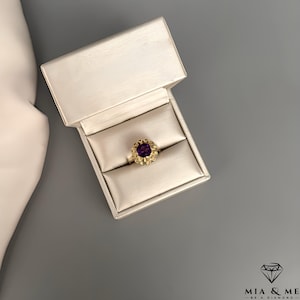 Anillo vintage de los años 60 en oro amarillo 585 con amatista/ Anillo de oro de 14 quilates con amatista y piedra violeta