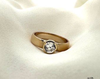 Ladies ring 585 yellow gold / solitaire ring with zirconia stone