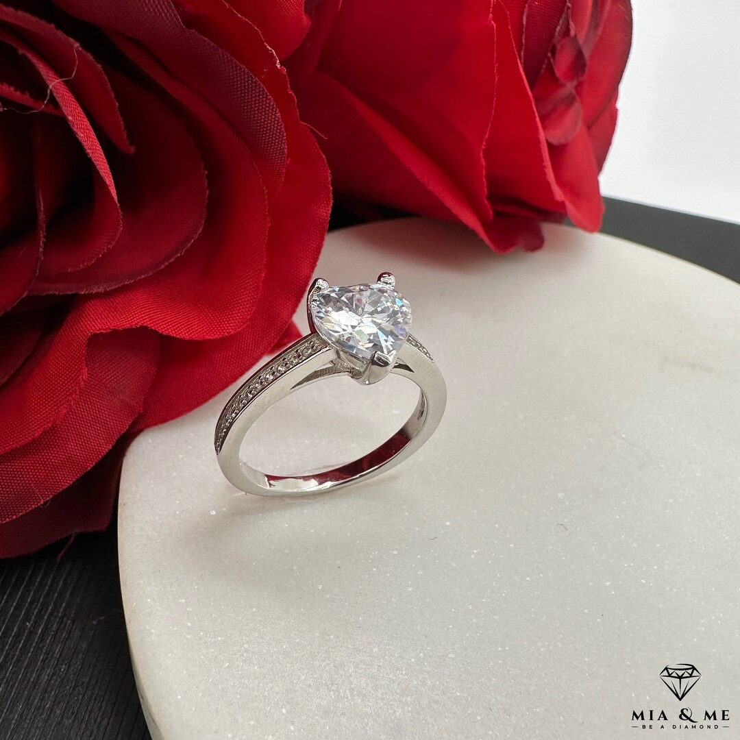 Ring in 925 Silver With Zirconia (heart Shape) - Etsy