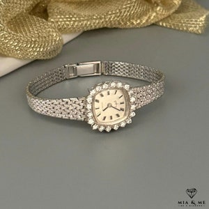 Vintage women's watch in 585 white gold with diamonds/14 carat white gold watch with diamonds/real gold