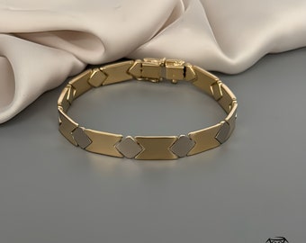 Bracelet doré bracelet bicolore en or 585 / bracelet vintage en or jaune-blanc 14 carats / or unisexe 18 cm / 7,75 mm