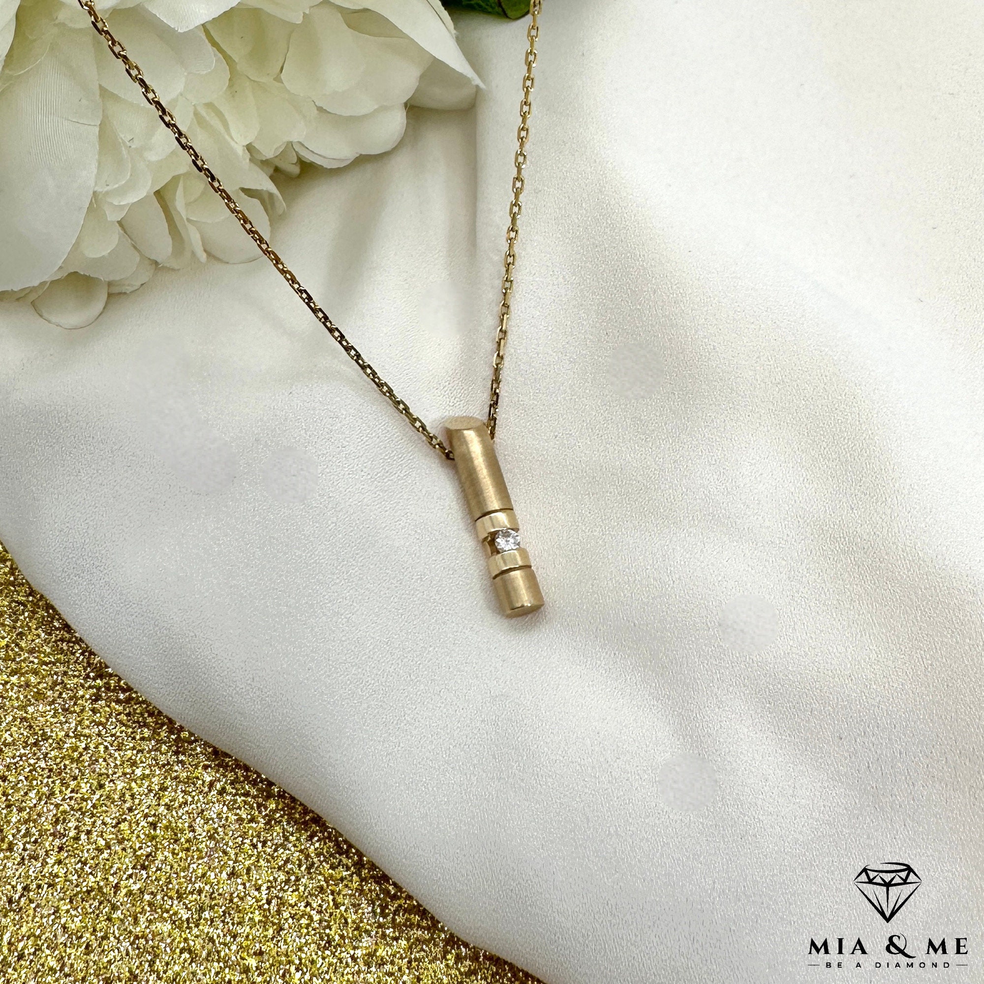 Pendentif En Or 14 Carats 585 Jaune Et Blanc Avec Diamants 0.09 Ct - Neuf Avec étiquettes