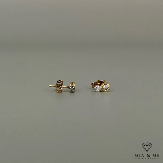Diamant-Ohrstecker in 750 Gelb-Weißgold  / 18 Karat Gold Ohrstecker mit Brillanten bicolor