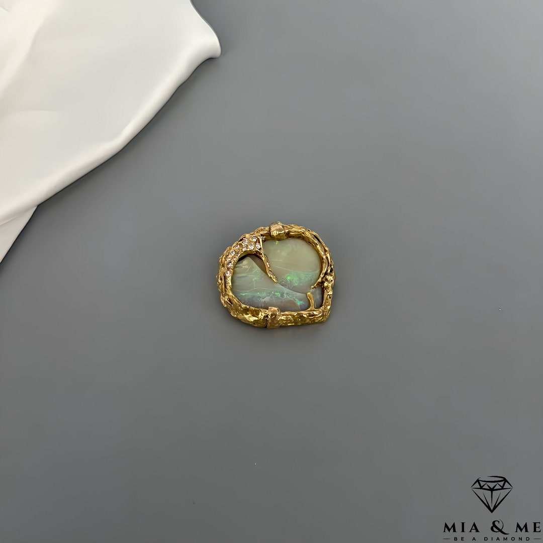 Broche Vintage Ornée D'un Cabochon De Topaze Et De Cristaux - Couleur Or, Parfait état (réf. 5118)