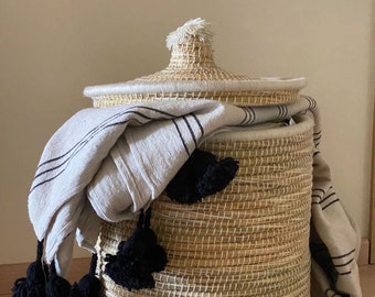 Boho-Chic Hand-Woven Storage Basket | Natural Fiber, Marrakech Craftsmanship, Laundry & Decor | Choose Your Size - Eco-Friendly Palm Leaf |