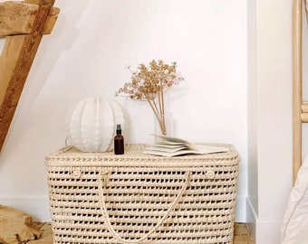 Boho-Chic Hand-Woven Storage Basket | Natural Fiber, Marrakech Craftsmanship, Laundry & Decor | Choose Your Size - Eco-Friendly Palm Leaf |