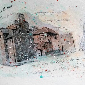 KunstPostKarte, Stadtpostkarte, Stadtansicht, Mülheim an der Ruhr, Schloss Broich