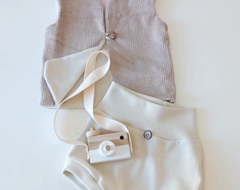 Baby Kinder Weste Bloomers Set Cord Waffeljersey Waffelstrick Beige Creme Herbst Winter outfit Baby Kinder  Geschenk idee altuhandmade