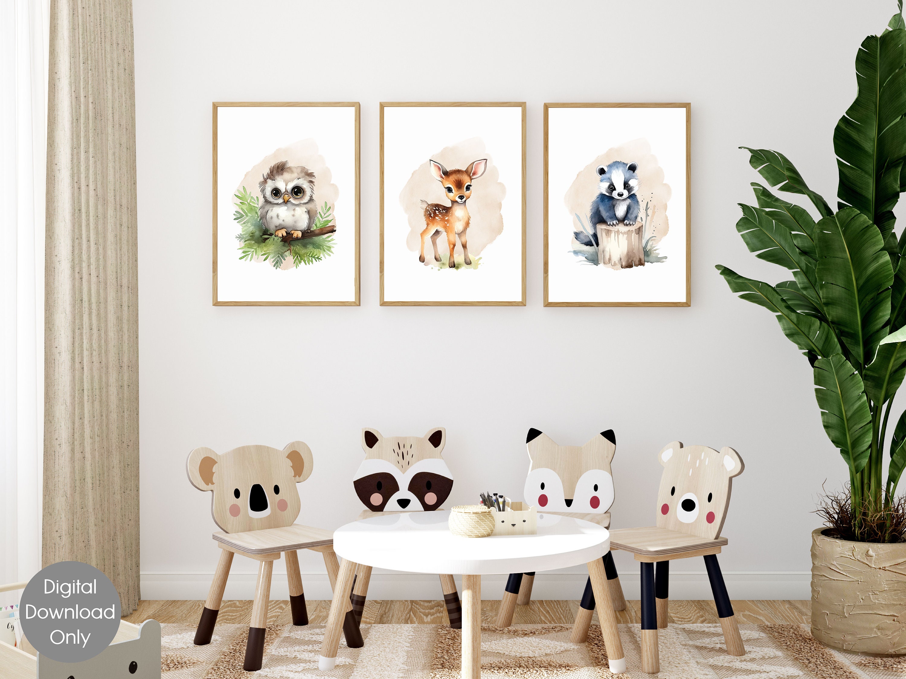 Woodland Animals Nursery Wall Art Prints Set of 3 Decor Baby Boy Girl ...