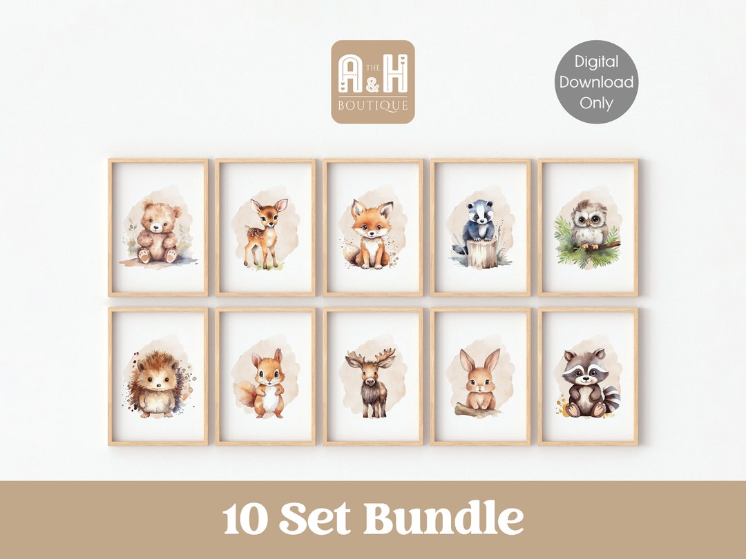 Woodland Animal Prints Set of 10 Nursery Animals Wall Art Bundle ...