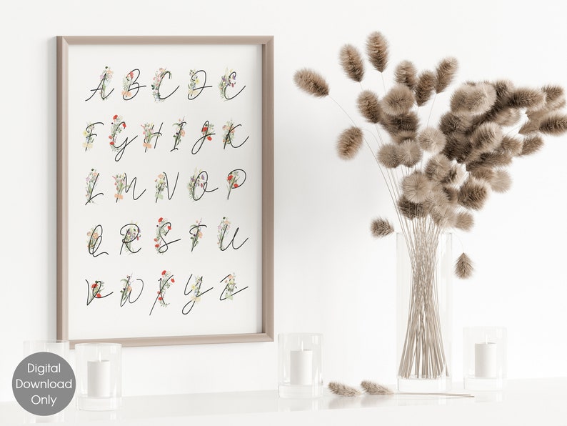 Wildflowers Alphabet Print Nursery Wall Art Floral ABC Poster Decor ...