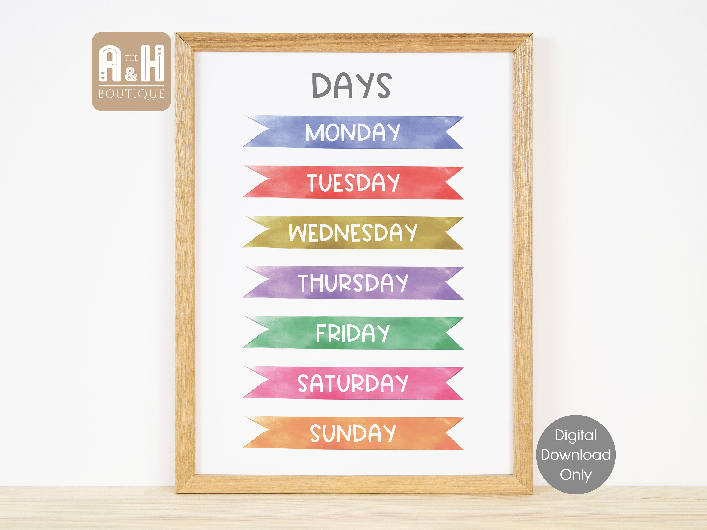Days of the Week Educational Poster Printable Wall Art Learning ...