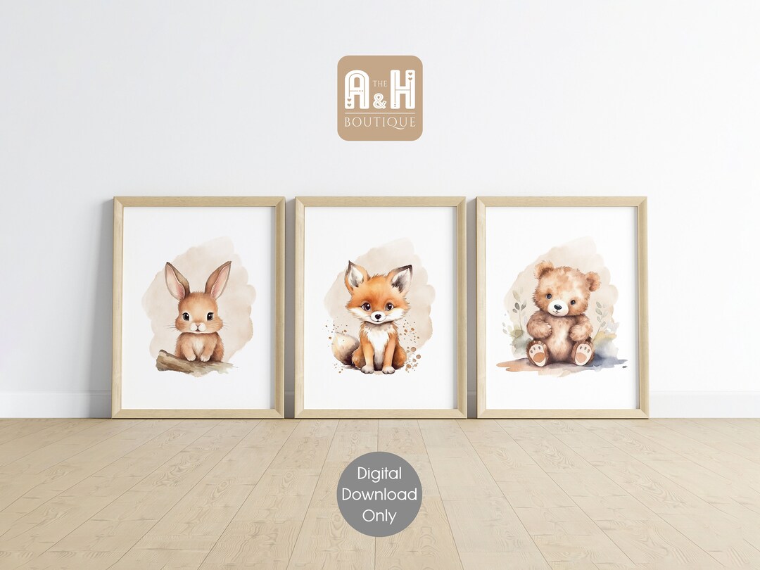 Woodland Animals Nursery Wall Art Prints Set of 3 Decor Baby Boy Girl ...