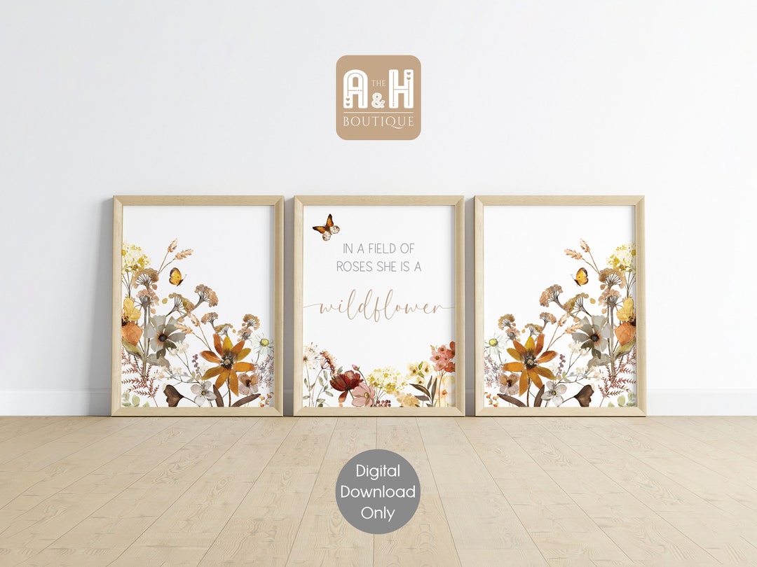 Set of 3 Wildflowers Nursery Prints Floral Baby Girl Nursery Wall Art ...