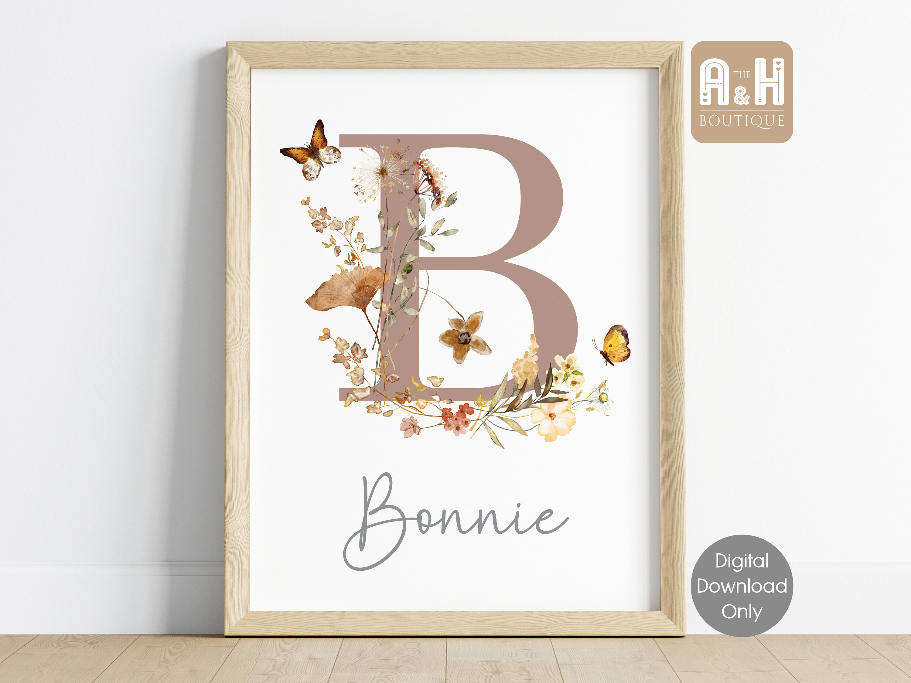 Personalised Wildflowers Initial Print Nursery Wall Art Custom Name ...