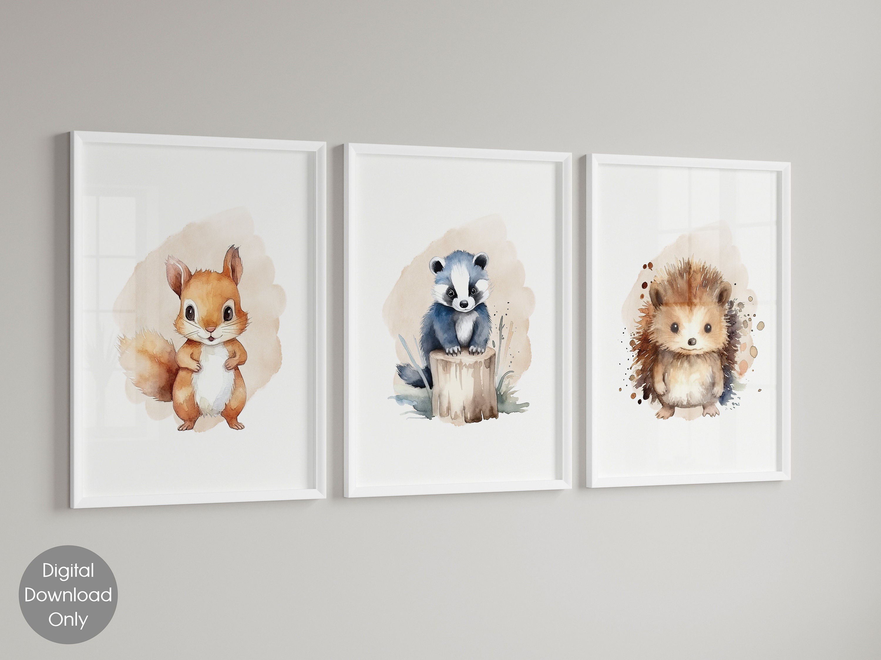Woodland Animals Nursery Wall Art Prints Set of 3 Decor Baby Boy Girl ...