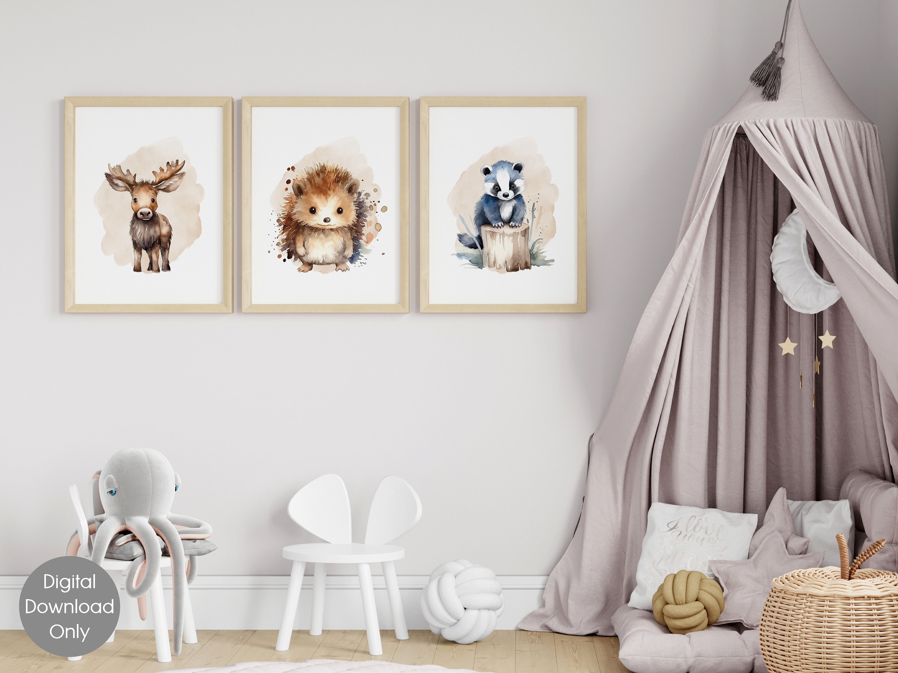 Woodland Animals Nursery Wall Art Prints Set of 3 Decor Baby Boy Girl ...