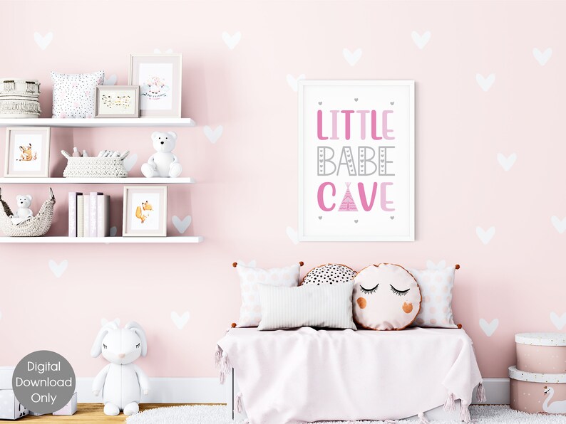 Little Babe Cave Print Nursery Wall Art Quote Kids Bedroom Decor Baby ...