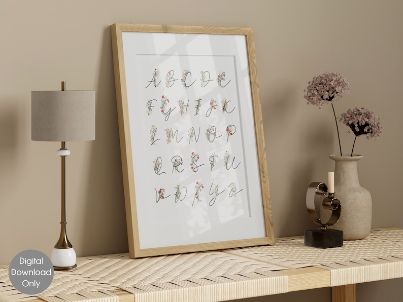 Wildflowers Alphabet Print Nursery Wall Art Floral ABC Poster Decor ...