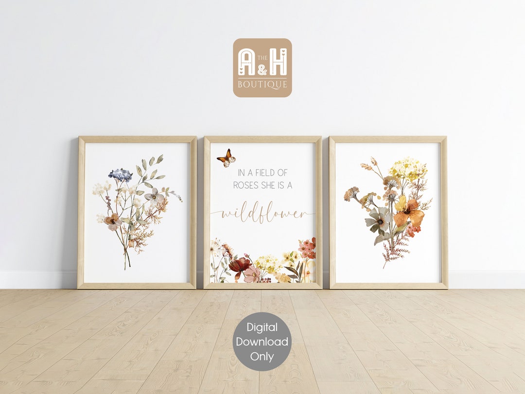 Wildflowers Nursery Prints Set of 3 Floral Baby Girl Nursery Wall Art ...