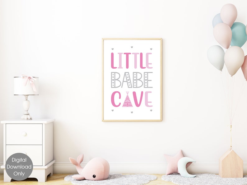 Little Babe Cave Print Nursery Wall Art Quote Kids Bedroom Decor Baby ...