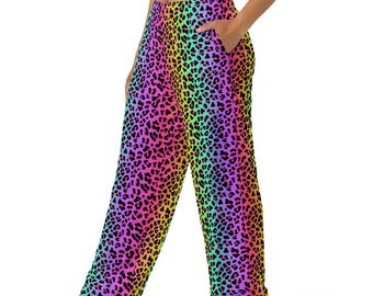 90's Rainbow Cheetah Print Wide-Leg Pants