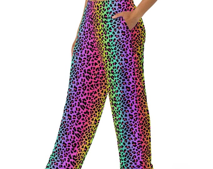 90's Rainbow Cheetah Print Wide-Leg Pants