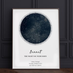 Carte des étoiles personnalisée par date Cadeau pour meilleure amie Ciel nocturne par date Cadeau premier anniversaire pour lui Cadeau 21e anniversaire pour elle Cadeaux astrologie