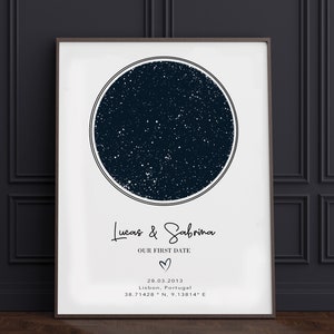 Impresión de mapa de estrellas personalizada, regalo de aniversario de la noche que conocimos, impresión de cielo nocturno, póster de mapa de estrellas, regalo de boda, impresión de constelación, regalo personalizado