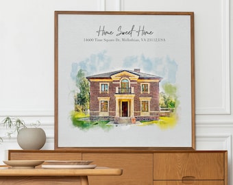 Home Sweet Home Custom House Portrait House warming Gift First Home Watercolor House Portrait Moving Away Gift House Portrait from Photo