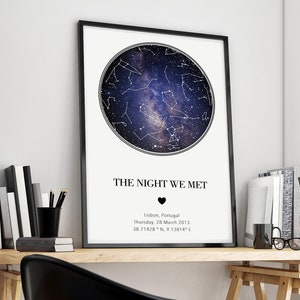 La nuit où nous nous sommes rencontrés, carte des étoiles personnalisée par date Cadeau unique d'anniversaire de 1 an pour petit ami Cadeau 25e anniversaire de mariage pour couple