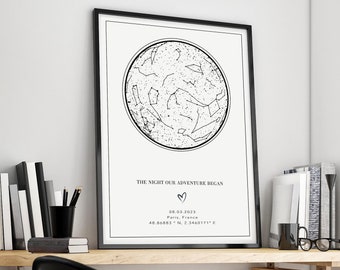 Mapa de estrellas personalizado blanco por fecha, regalo personalizado para él, regalo del 25 aniversario de boda para pareja, regalo de 1 año de aniversario para novio