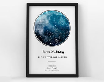 The Night We Met, Custom Star Map by Date, Personalised Engagement Star Map Poster, Wedding Gift, Constellation Print, 6 month anniversary