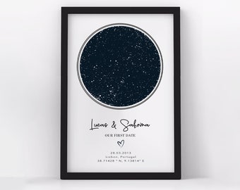 Affiche Personnalisée Carte Du Ciel - Ciel Nocturne à Une Date Et Lieu Précis - Cadre Aluminium Ou Tirage D'art - 6