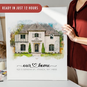 Gepersonaliseerde aquarel huisportret van foto Aangepaste huisportret Ons eerste huis Inwijdingsfeestcadeau Makelaar Sluitingscadeau Locatietekening