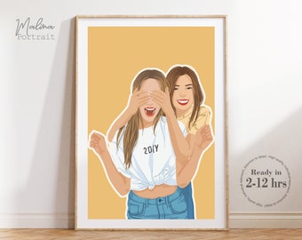 Retrato personalizado de mejor amigo, retrato digital sin rostro, regalo de cumpleaños de mejor amigo, retrato personalizado, 21 cumpleaños, despedida de soltera