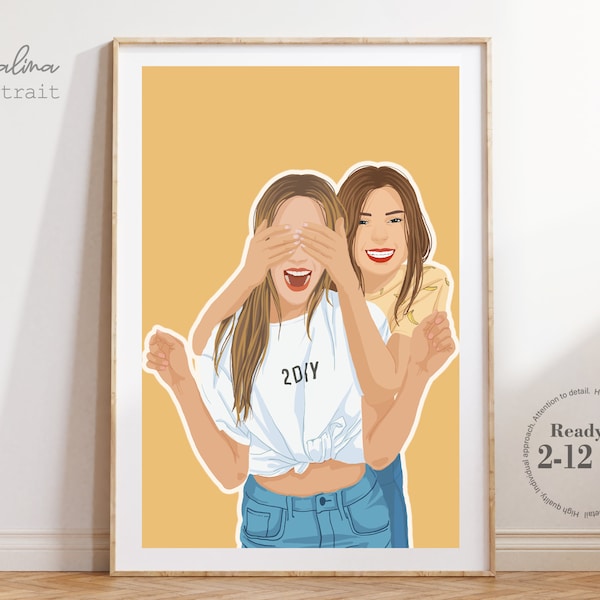 Retrato personalizado de mejor amigo, retrato digital sin rostro, regalo de cumpleaños de mejor amigo, retrato personalizado, 21 cumpleaños, despedida de soltera