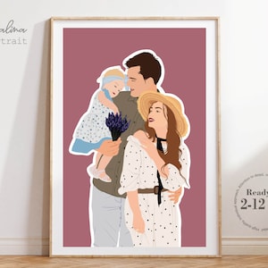 Aangepaste familieportret van foto, gezichtsloos portret, gepersonaliseerd cadeau, jubileumcadeau, vriendjescadeau, cartoonportret, paartekening