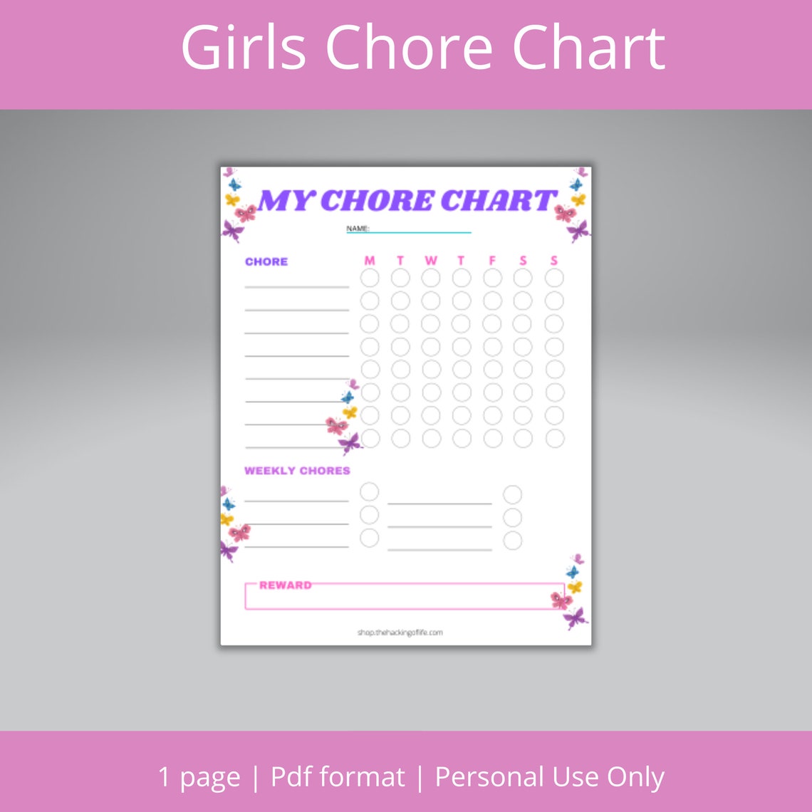 Girls Chore Chart, Chore Chart for Kids, Chore Chart Printable - Etsy