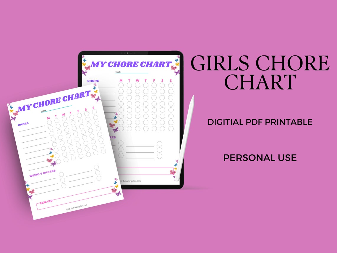 Girls Chore Chart, Chore Chart for Kids, Chore Chart Printable - Etsy