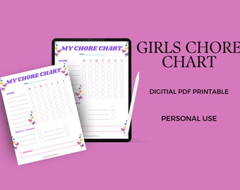 Girls Chore Chart, Chore Chart for kids, Chore Chart Printable