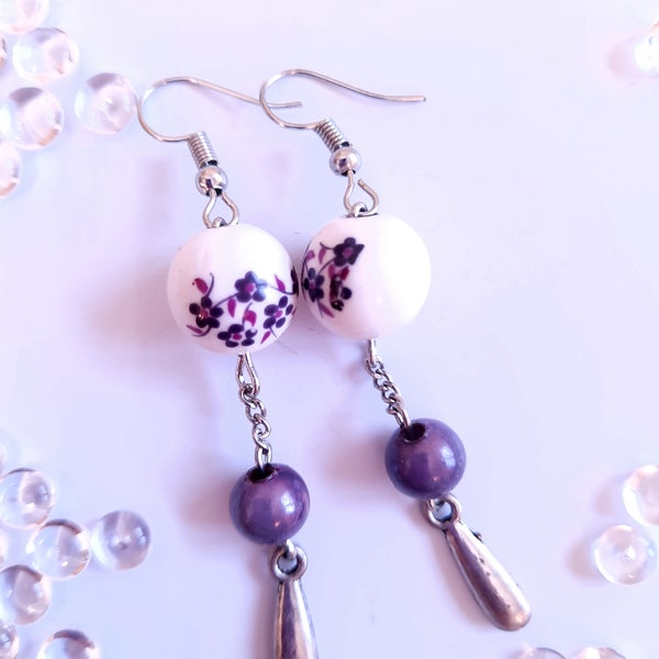 Boucles d'oreilles pendantes, style japonais violet