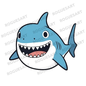 Mignon requin dessin animé PNG, autocollant, clipart, téléchargement numérique, imprimable, sublimation, transparent