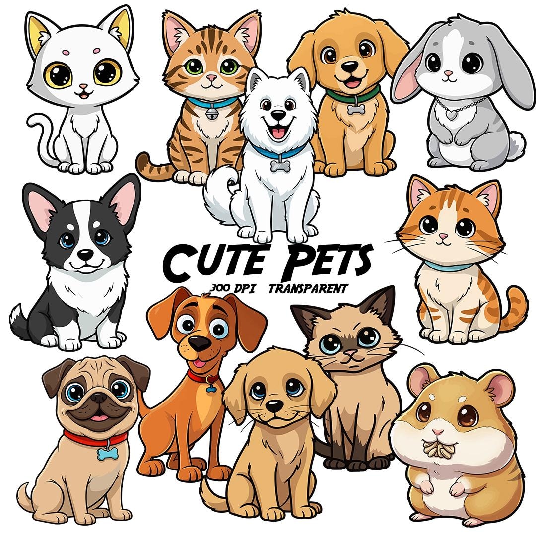 Cute Pets Clipart – Dogs and Cats PNG Graphics (digital Download