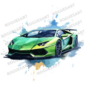 Lamborghini Watercolor Clipart, Digital Download PNG, Printable, Sublimation, Transparent