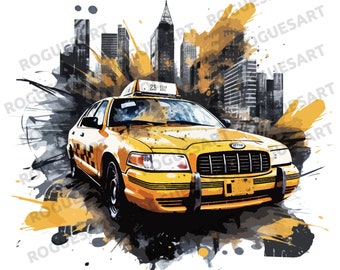 Taxi Cab NYC Watercolor Clipart, Digital Download PNG, Printable, Sublimation, Transparent