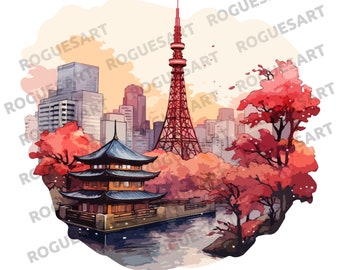 Tokyo Clipart PNG SVG, Japan City Digital Download, Japanese Landmark Sticker, Printable Travel Art, Sublimation Design, Transparent