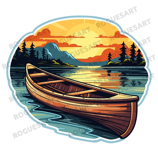 Canoe Sunset PNG Sticker, Clipart, Digital Download, Printable, Sublimation, Transparent, Kayak
