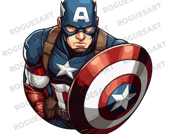 Capitán América PNG Clipart, Escudo de superhéroe SVG, Descarga digital de cómic, Pegatina imprimible, Diseño de sublimación, Fondo transparente